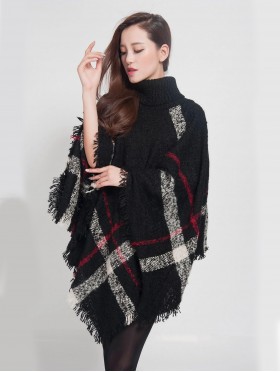 Cozy Fringed Poncho W/Turtleneck